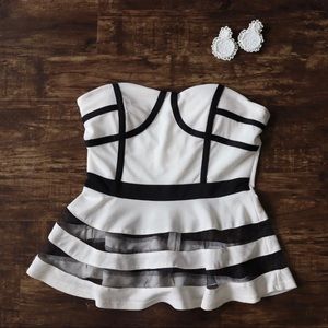 Black and White Strapless Blouse
